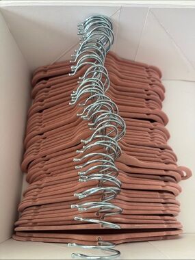 Set of Dusty Rose Velvet Slim Baby Clothes Hangers with Chrome Hooks